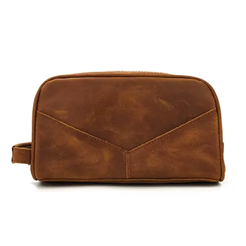 Bearky Travel Durable Crazy Horse Skincare Genuine Leather Makeup Bag